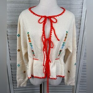 SHEIN (Curve) Tie Front Granola Girl/Boho
Cardigan Sweater Cream/Multi-0XL